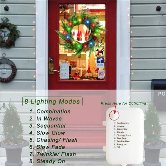 Colorful Christmas Front Door Wreath, 80 LED Lighted Christmas Decorations - Picture 2 of 6